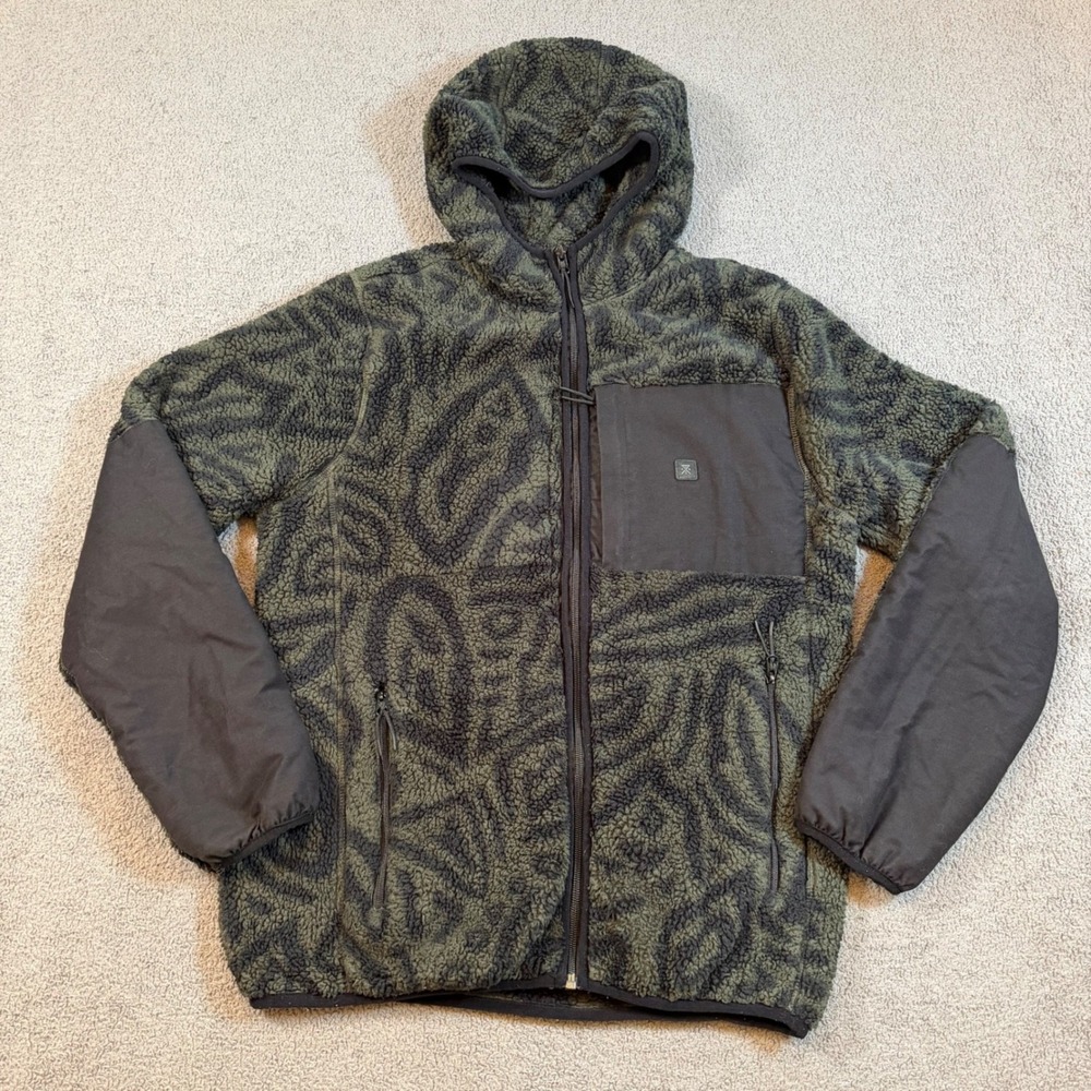 Roark Revival Hebrides Sherpa Fleece Jacket Olive Black Abstract RF266 Mens M